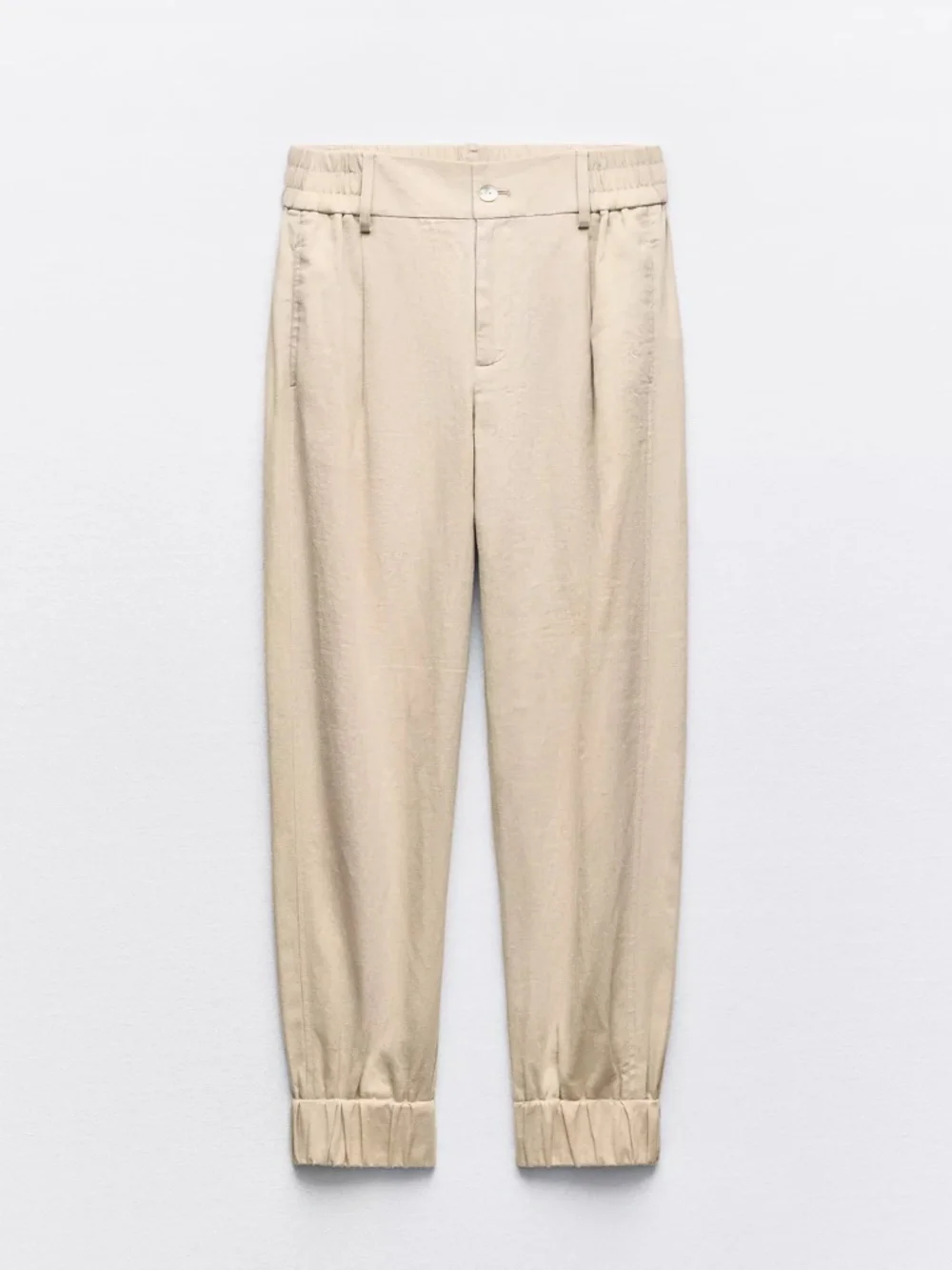 ZARA LINEN BLEND JOGGING PANTS SAND SIZE S